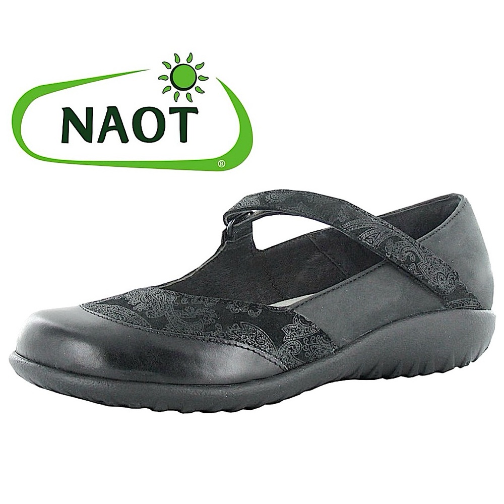 - Naot Sz 7 Luga Paisley Black Leather Mary-Jane Flats! EUC!